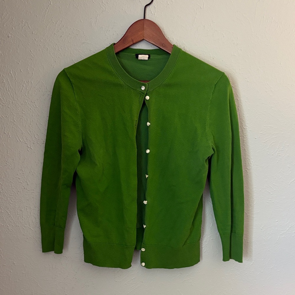 JCrew Green Jackie Button-Up Sweater